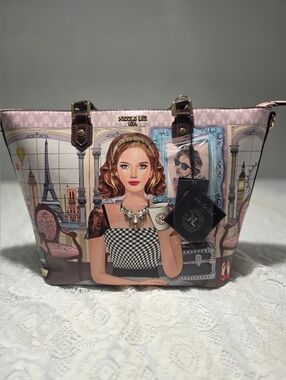 Nicole Lee USA Printed Tote Bag Paris Girl Travel Theme NWT